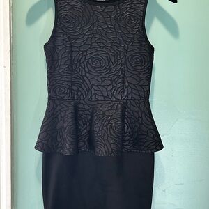 Deb Black Sleeveless Peplum Rose-Pattern Dress